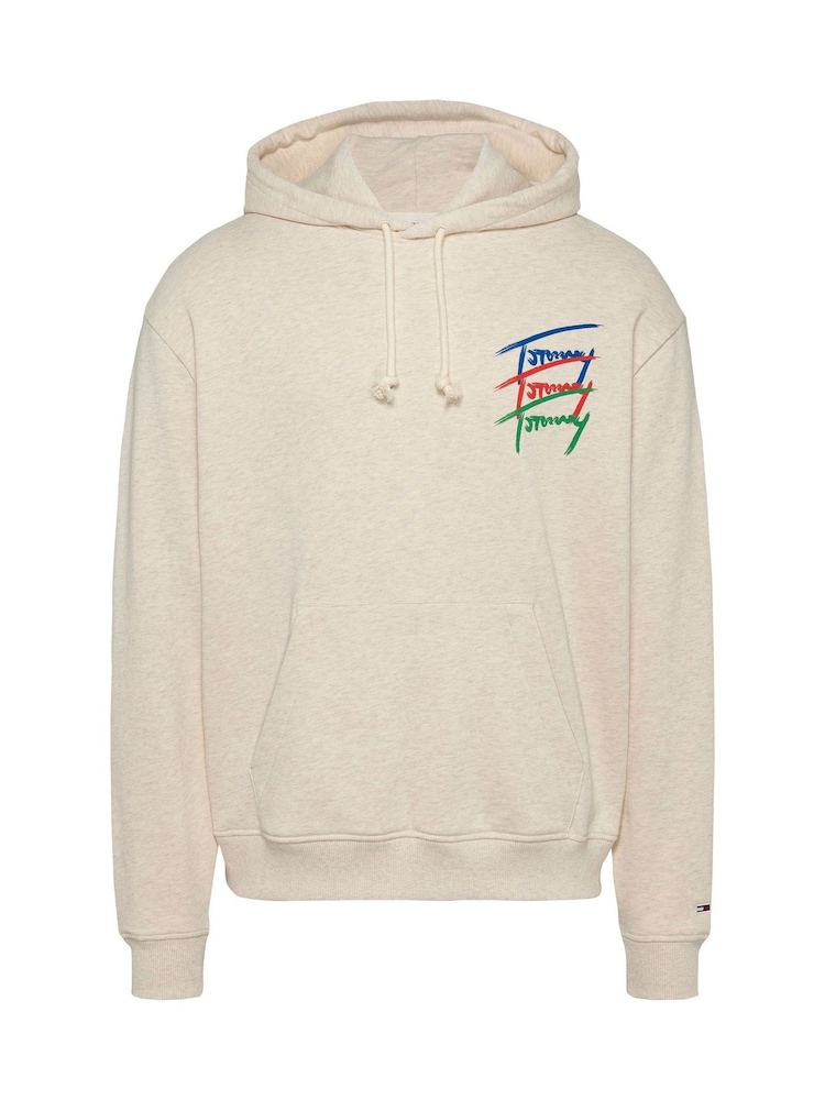 Tommy Jeans Cream Relaxed Signature 100% Cotton Hoodie - Image 5 of 7