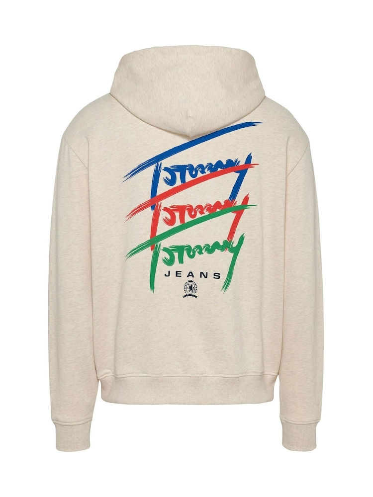 Tommy Jeans Cream Relaxed Signature 100% Cotton Hoodie - Image 6 of 7
