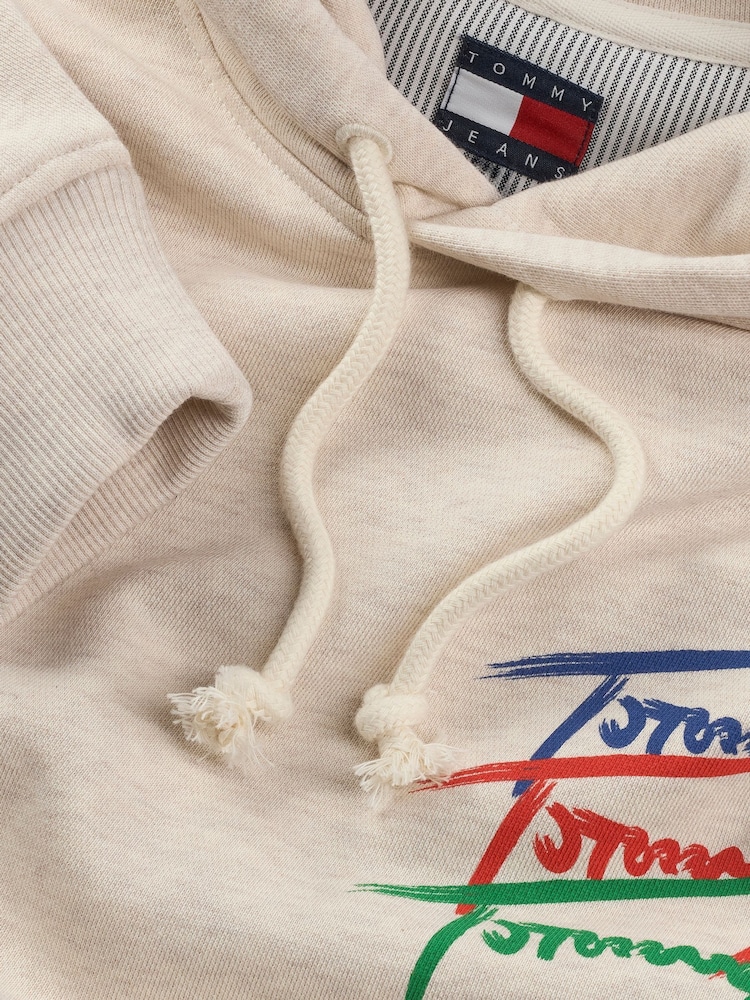 Tommy Jeans Cream Relaxed Signature 100% Cotton Hoodie - Image 7 of 7