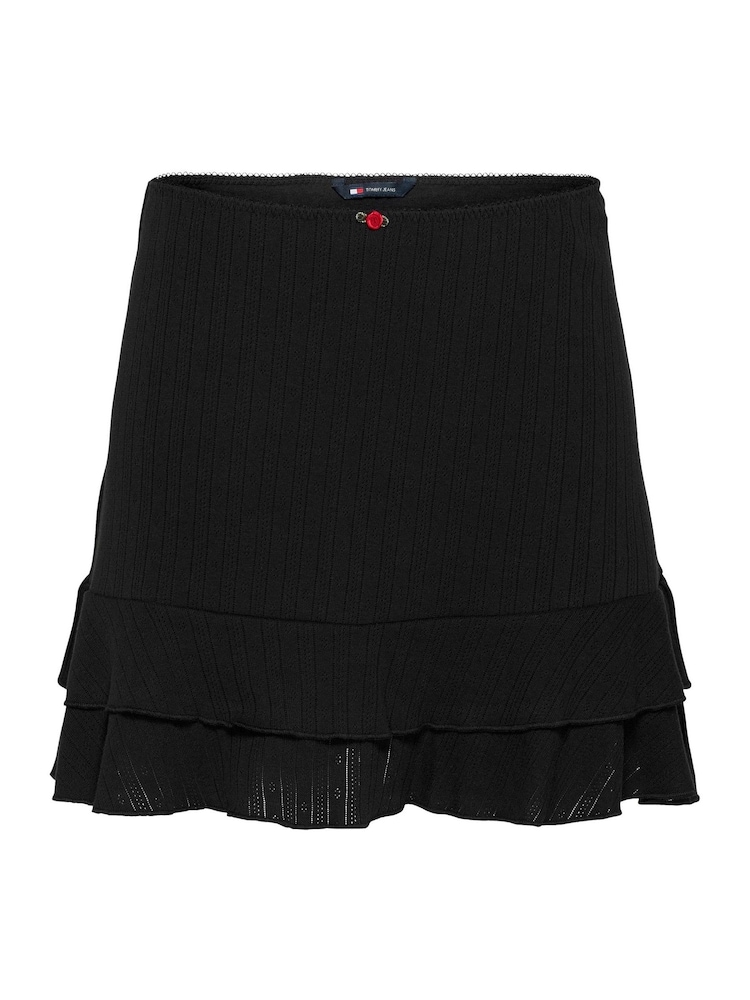 Tommy Jeans Black Pointelle Mini 100% Cotton Skirt - Image 5 of 7