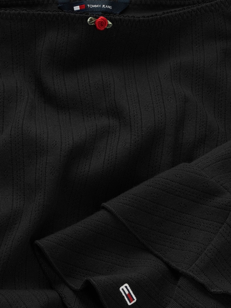 Tommy Jeans Black Pointelle Mini 100% Cotton Skirt - Image 7 of 7