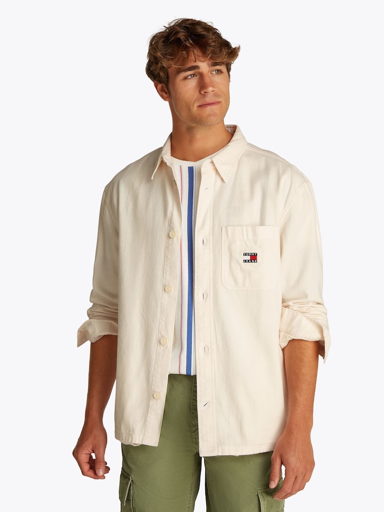 Tommy Jeans White 100% Cotton Slub Long Sleeve Overshirt - Image 1 of 7