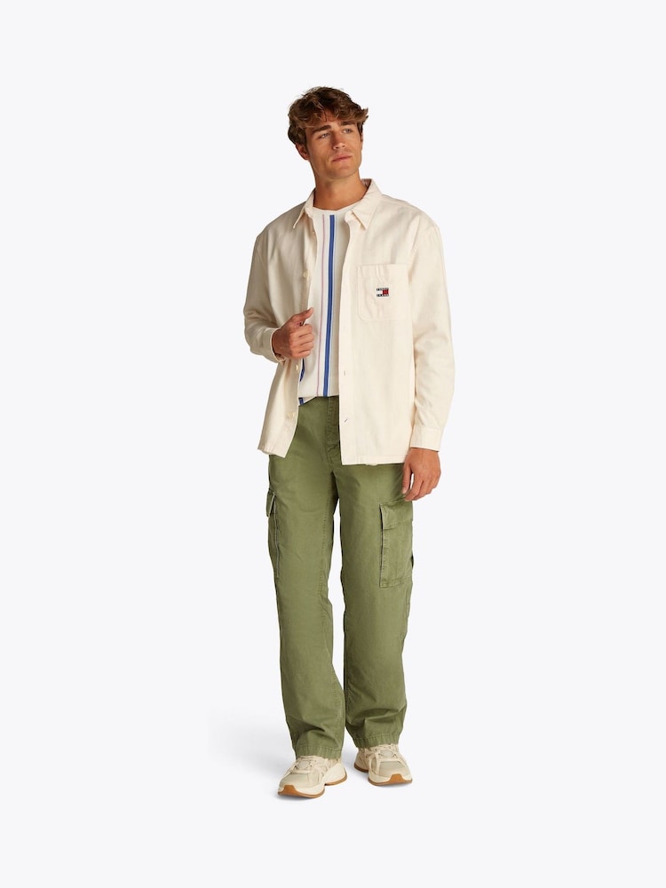 Tommy Jeans White 100% Cotton Slub Long Sleeve Overshirt - Image 2 of 7