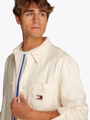 Tommy Jeans White 100% Cotton Slub Long Sleeve Overshirt - Image 4 of 7