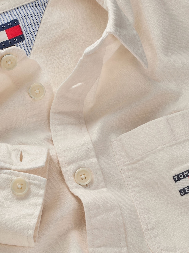 Tommy Jeans White 100% Cotton Slub Long Sleeve Overshirt - Image 7 of 7