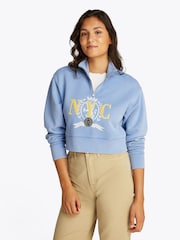 Tommy Jeans Light Blue Boxy Cropped Varsity 100% Cotton Sweat Top - Image 1 of 7
