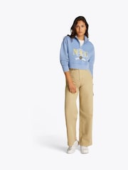 Tommy Jeans Light Blue Boxy Cropped Varsity 100% Cotton Sweat Top - Image 2 of 7