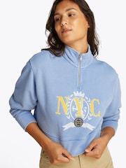 Tommy Jeans Light Blue Boxy Cropped Varsity 100% Cotton Sweat Top - Image 4 of 7