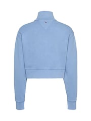 Tommy Jeans Light Blue Boxy Cropped Varsity 100% Cotton Sweat Top - Image 6 of 7
