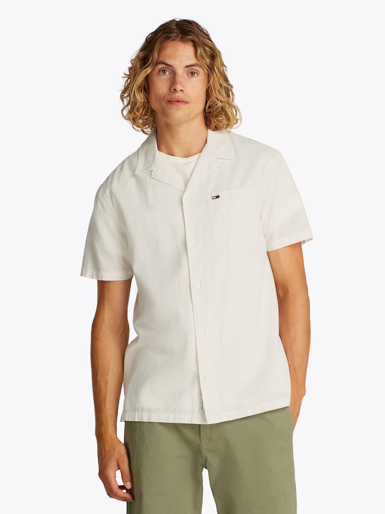 Tommy Jeans White Linen Blend Short Sleeve Shirt - Image 1 of 7 Tommy Jeans White Linen Blend Short Sleeve Shirt - Image 1 of 7