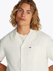 Tommy Jeans White Linen Blend Short Sleeve Shirt - Image 4 of 7