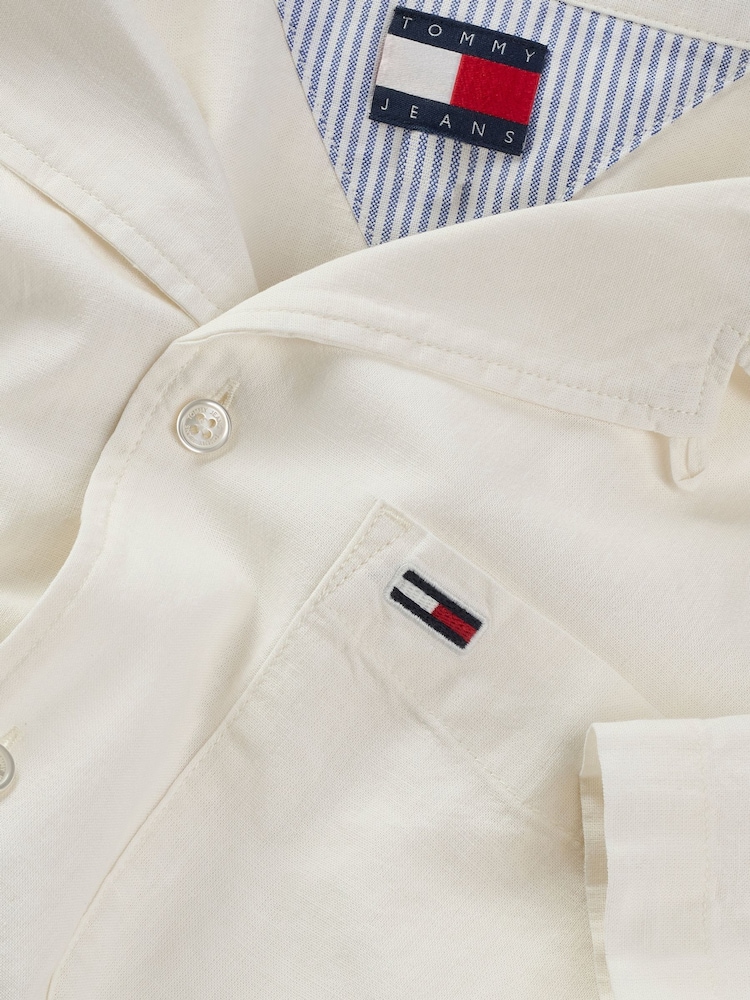Tommy Jeans White Linen Blend Short Sleeve Shirt - Image 7 of 7