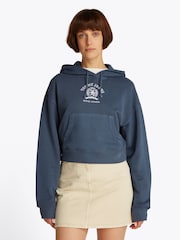 Tommy Jeans Blue Boxy Cropped Varsity 100% Cotton Sweat Top - Image 1 of 7