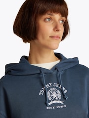 Tommy Jeans Blue Boxy Cropped Varsity 100% Cotton Sweat Top - Image 2 of 7