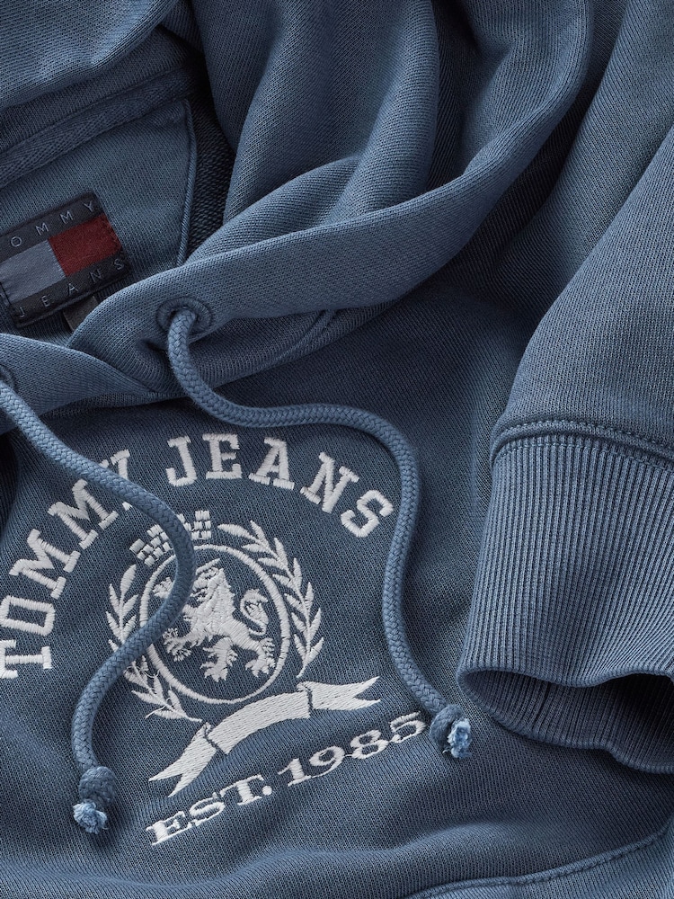 Tommy Jeans Blue Boxy Cropped Varsity 100% Cotton Sweat Top - Image 7 of 7