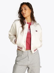 Tommy Jeans White Satin Coach Jacket - Image 1 of 7