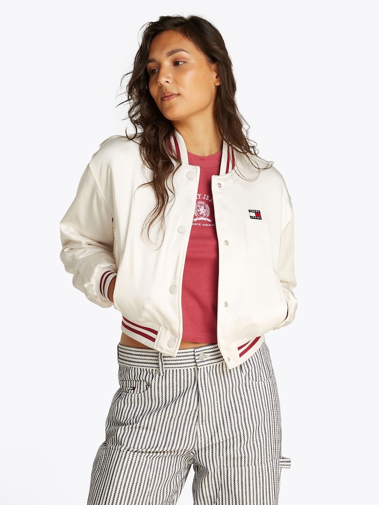 Tommy Jeans White Satin Coach Jacket - Image 1 of 7 Tommy Jeans White Satin Coach Jacket - Image 1 of 7