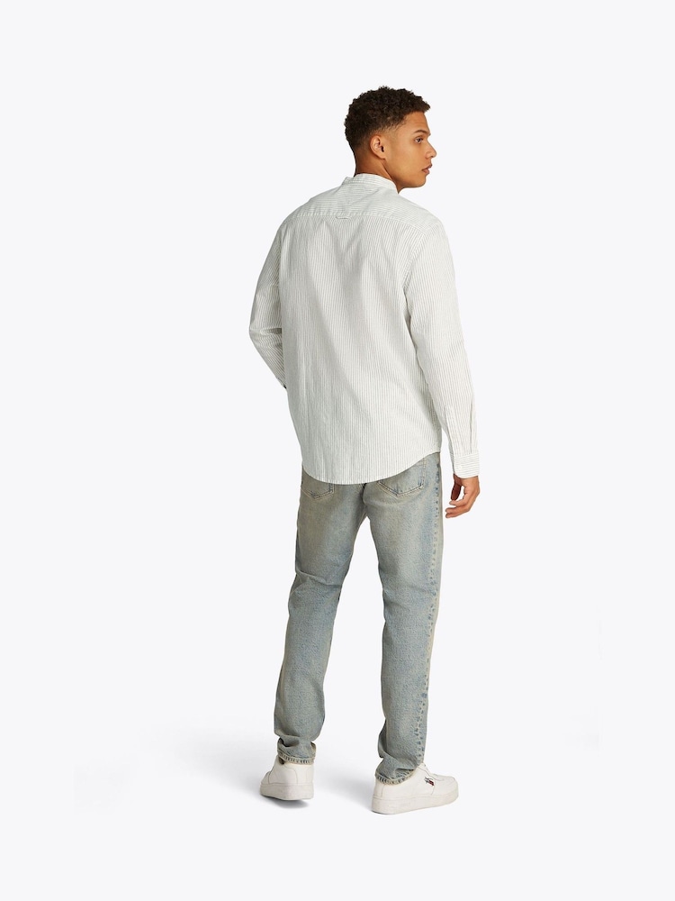 Tommy Jeans White Linen Mix Stripe Shirt - Image 3 of 7