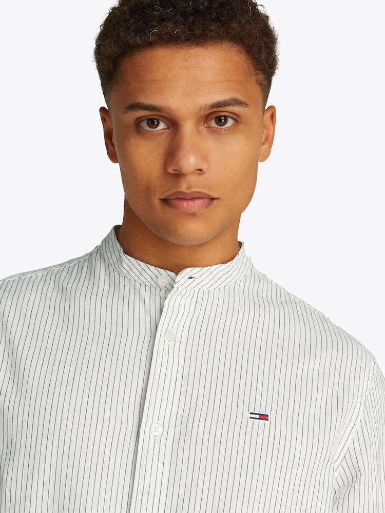 Tommy Jeans White Linen Mix Stripe Shirt - Image 4 of 7