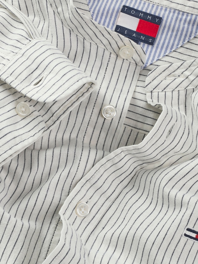 Tommy Jeans White Linen Mix Stripe Shirt - Image 7 of 7