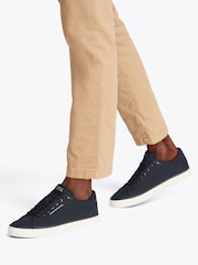 Tommy Hilfiger Blue 100% Linen High Vulcanised Low Core Chambray Trainers - Image 1 of 6