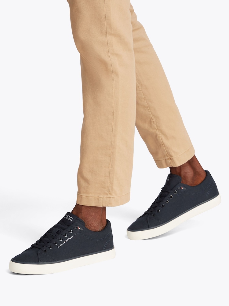 Tommy Hilfiger Blue 100% Linen High Vulcanised Low Core Chambray Trainers - Image 1 of 6