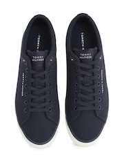 Tommy Hilfiger Blue 100% Linen High Vulcanised Low Core Chambray Trainers - Image 6 of 6