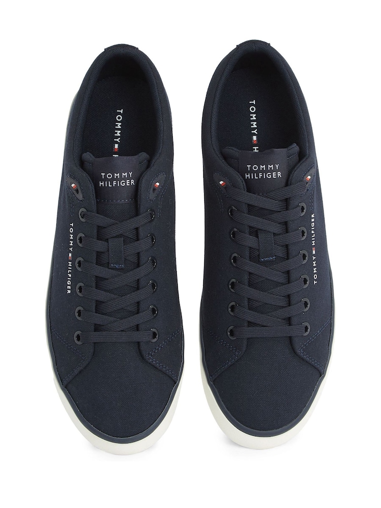 Tommy Hilfiger Blue 100% Linen High Vulcanised Low Core Chambray Trainers - Image 6 of 6