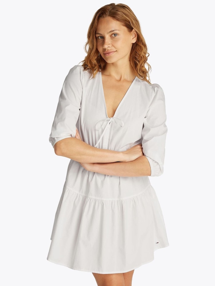 Tommy Jeans White Poplin Mini 100% Cotton Dress - Image 1 of 7