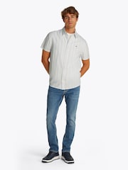 Tommy Jeans Blue Regular Fit Linen Blend Stripe Short Sleeve Shirt - Image 2 of 7
