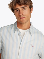 Tommy Jeans Blue Regular Fit Linen Blend Stripe Short Sleeve Shirt - Image 4 of 7