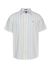 Tommy Jeans Blue Regular Fit Linen Blend Stripe Short Sleeve Shirt - Image 5 of 7