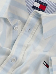 Tommy Jeans Blue Regular Fit Linen Blend Stripe Short Sleeve Shirt - Image 7 of 7