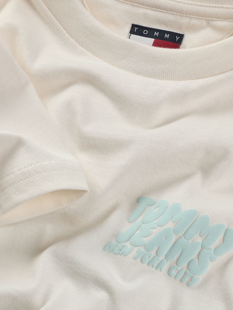 Tommy Jeans White Regular Fit Bubble Back Short Sleeve 100% Cotton T-Shirt - Image 7 of 7