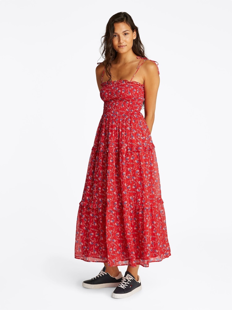 Tommy Jeans Red Chiffon Maxi Dress - Image 1 of 6