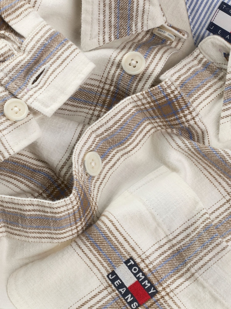 Tommy Jeans White 100% Cotton Slub Check Overshirt - Image 7 of 7