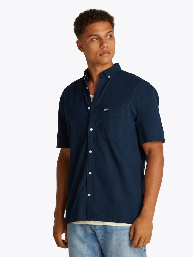 Tommy Jeans Blue Regular Fit Seersucker Short Sleeve 100% Cotton Shirt - Image 1 of 7