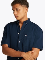 Tommy Jeans Blue Regular Fit Seersucker Short Sleeve 100% Cotton Shirt - Image 4 of 7