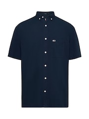 Tommy Jeans Blue Regular Fit Seersucker Short Sleeve 100% Cotton Shirt - Image 5 of 7