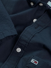 Tommy Jeans Blue Regular Fit Seersucker Short Sleeve 100% Cotton Shirt - Image 7 of 7