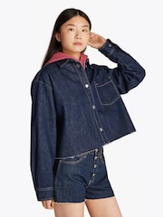 Tommy Jeans Blue Cropped Denim Shirt Jacket - Image 1 of 8