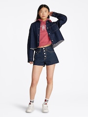 Tommy Jeans Blue Cropped Denim Shirt Jacket - Image 3 of 8