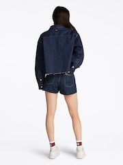 Tommy Jeans Blue Cropped Denim Shirt Jacket - Image 4 of 8