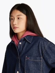 Tommy Jeans Blue Cropped Denim Shirt Jacket - Image 5 of 8