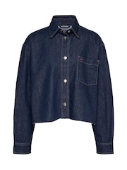 Tommy Jeans Blue Cropped Denim Shirt Jacket - Image 6 of 8