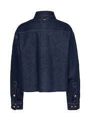 Tommy Jeans Blue Cropped Denim Shirt Jacket - Image 7 of 8