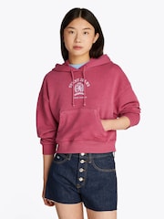 Tommy Jeans Red Boxy Cropped Varsity 100% Cotton Sweat Top - Image 1 of 7