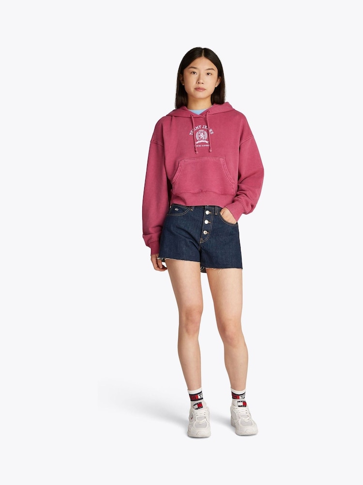 Tommy Jeans Red Boxy Cropped Varsity 100% Cotton Sweat Top - Image 2 of 7