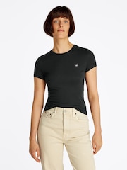 Tommy Jeans Black Slim Crew Neck 100% Cotton T-Shirt - Image 1 of 7