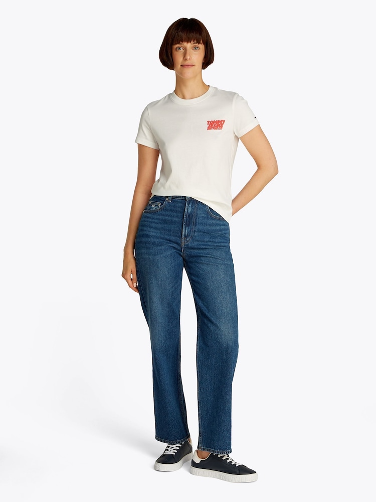Tommy Jeans White Regular Fit Bubble 100% Cotton T-Shirt - Image 2 of 7
